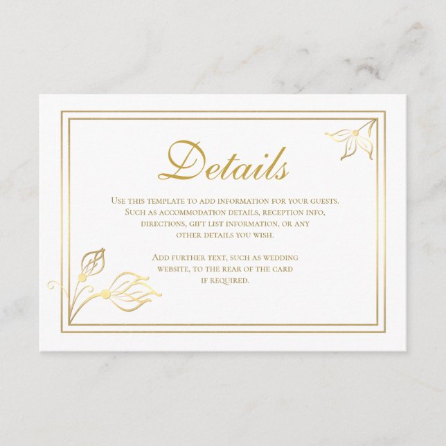 Carte détail florale de mariage de feuille d'or de (Devant)