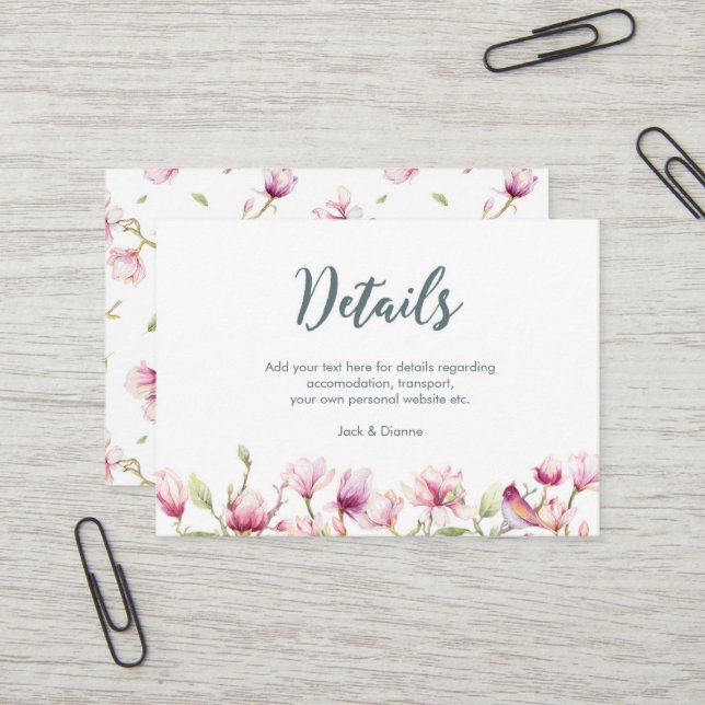 Carte détail florale élégante de magnolia (Devant/Arrière en situation)