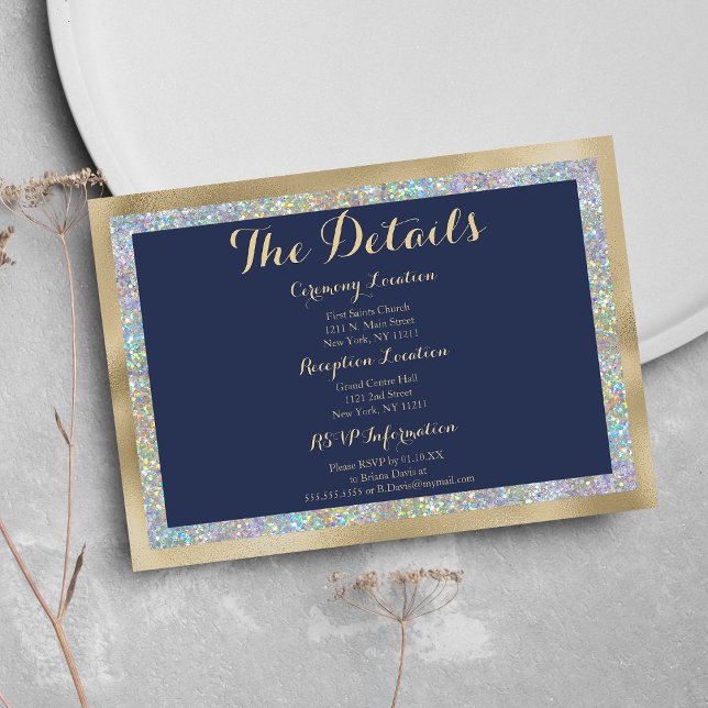 Carte Détails de l'hologramme bleu marine or argen (Navy blue gold silver holographic Details)