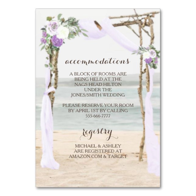 Carte Détails du Mariage Beach Arbor Lavender (Par défaut)