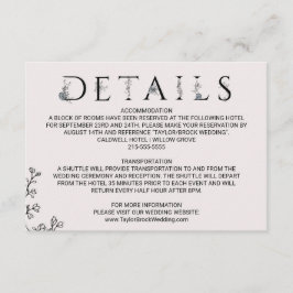 Carte Détails du Mariage de typographie florale