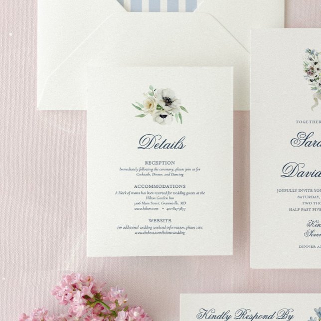 Carte Détails du Mariage Floral de l'aquarelle Mon (Créateur téléchargé)