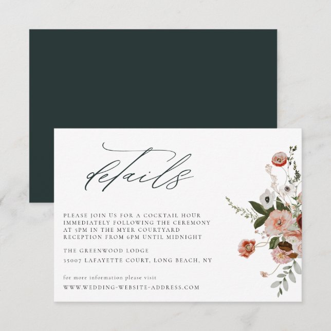 Carte Détails du Mariage Floral de l'automne (Devant / Derrière)