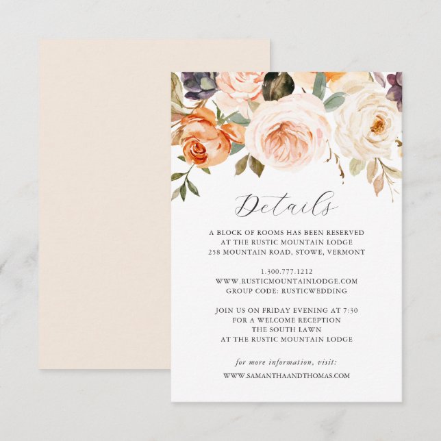 Carte Détails du Mariage Floral Orange Fall (Devant / Derrière)