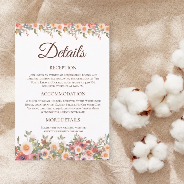 Carte Détails du Mariage Floral Watercolor (Créateur téléchargé)