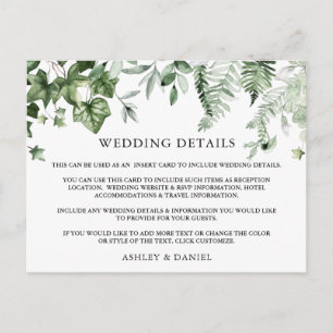 Carte Détails du Mariage Iv Sage Ferns Watercolor