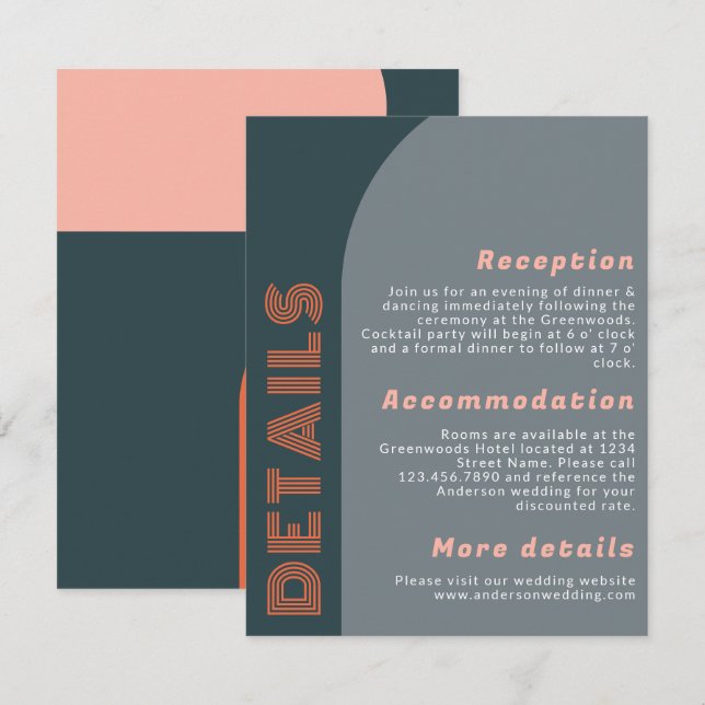 Carte Détails du Mariage moderne Super Arch Retro (Devant / Derrière)
