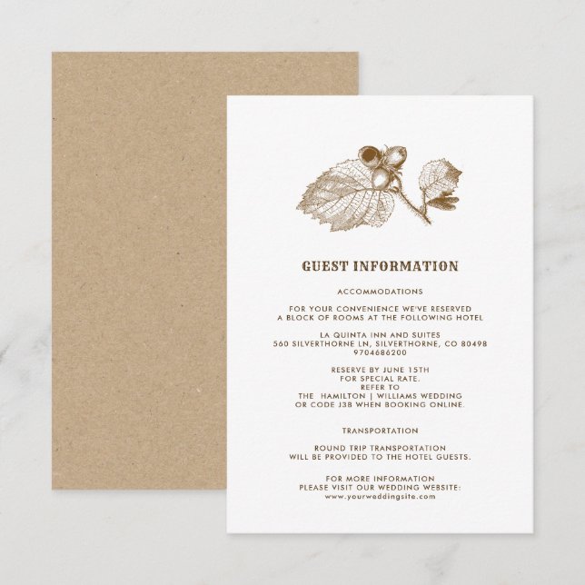 Carte Détails du Mariage papier Kraft pour la bran (Devant / Derrière)