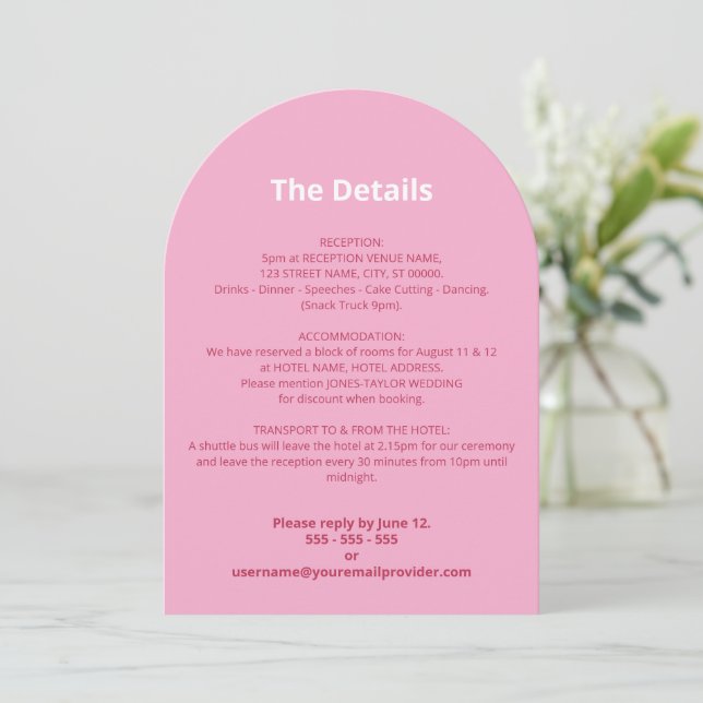 Carte Détails du Mariage Pink Magenta (Debout devant)
