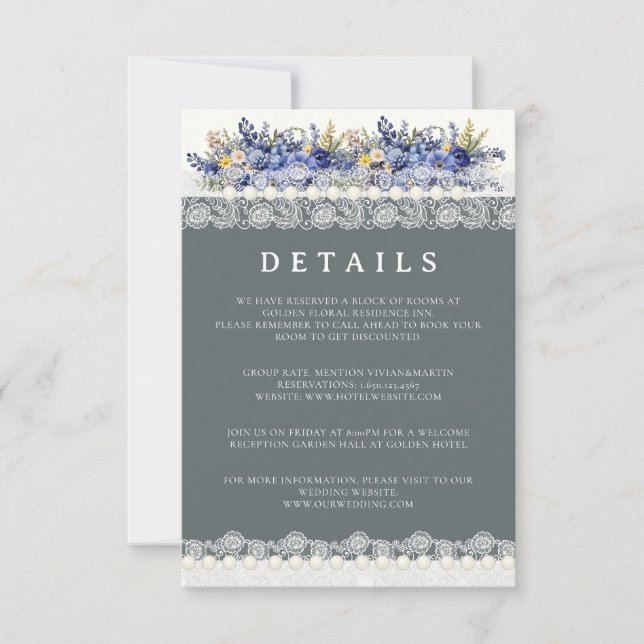 Carte Détails Mariage Floral Dentelle Et Perles (Devant)