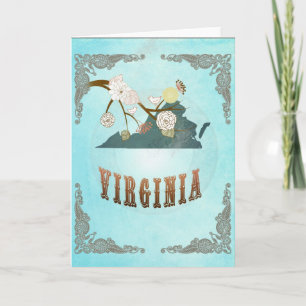 Carte d'état de Virginie Vintage moderne - Aqua Bl
