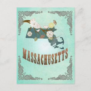 Carte d'état du Massachusetts vintage - bleu turqu
