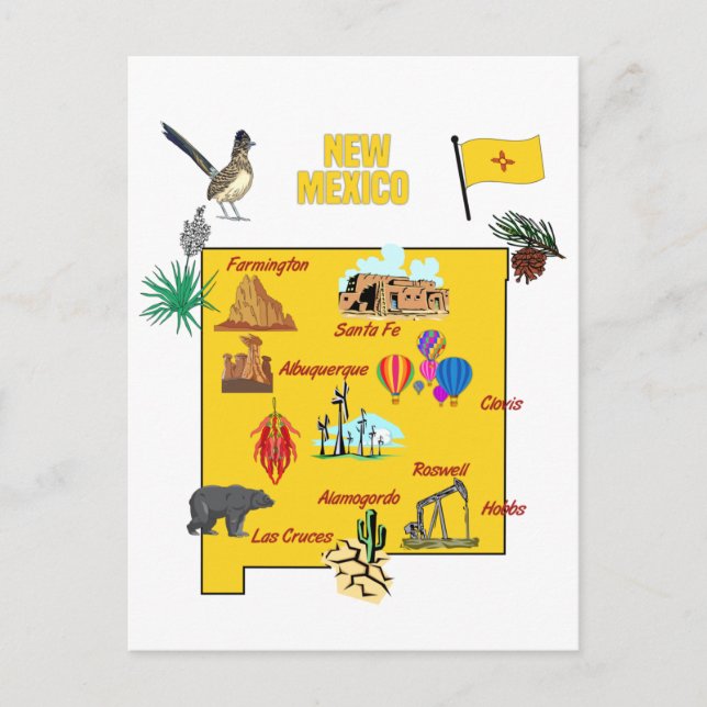 Carte d'état du Nouveau-Mexique avec destinations  (Devant)
