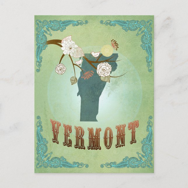 Carte d'état Vintage du Vermont - Vert (Devant)