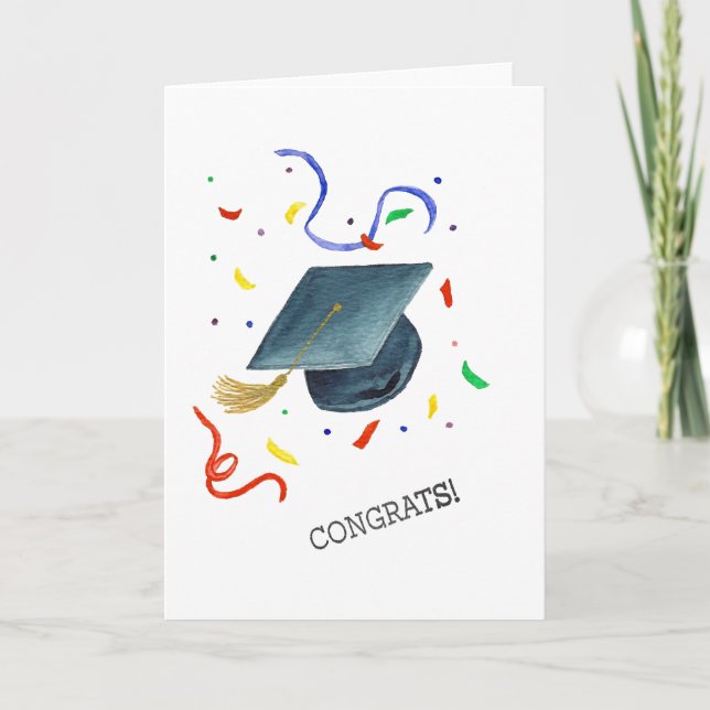 Carte d'études - "Félicitations !" Casquette aquar (Devant)
