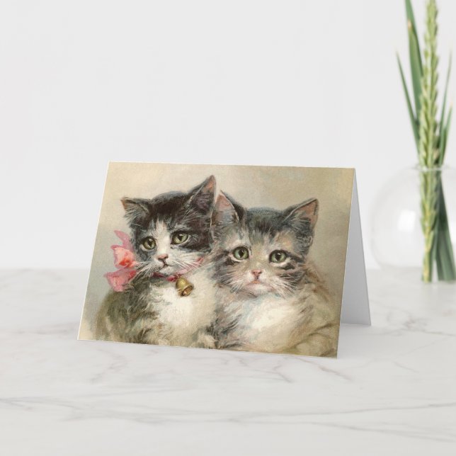 Carte Deux adorables chatons victoriens. (Devant)