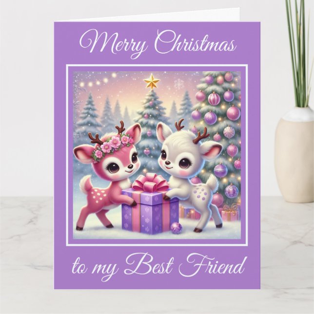 Carte Deux bébés Cerfs Meilleurs amis Noël (Devant)