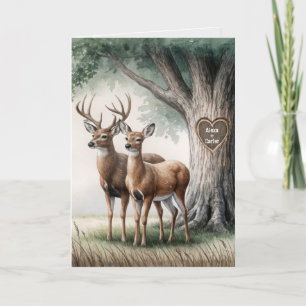 Carte Deux Cerfs au coeur sculpté et noms