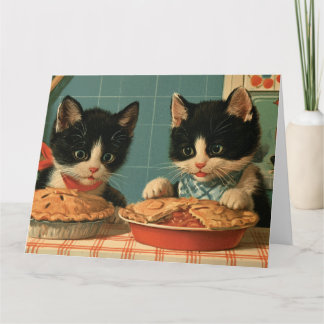 Carte Deux chatons mignons en smoking préparant des tart