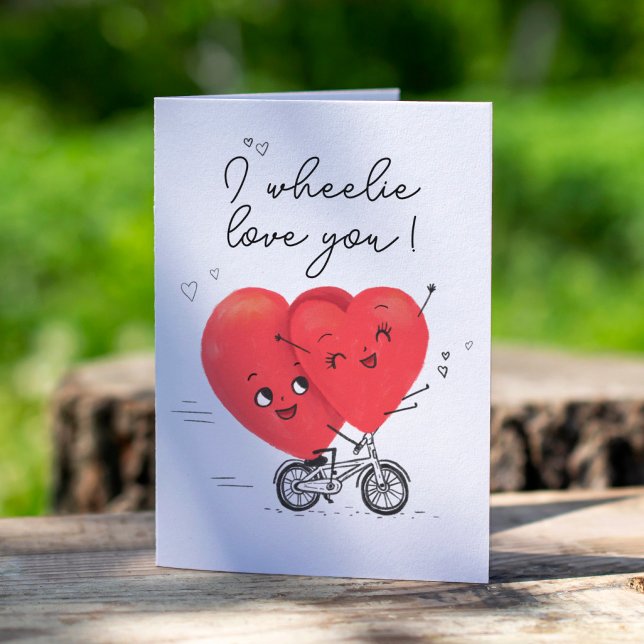 Carte Deux Coeurs Joyeux Bicycle Mignonne Valentines Day (Créateur téléchargé)