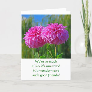 CARTE DEUX DAHLIAS ROSE "CORRESPONDANTS" AVEC TEXTE AMUS