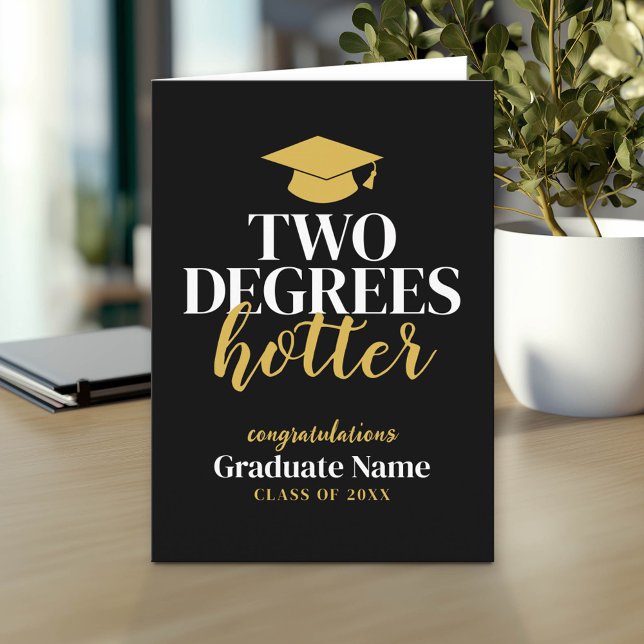 Carte Deux degrés Hotter - Nom - Black Gold Graduation (Custom Graduation Greeting Card - Add the Graduate's Name)
