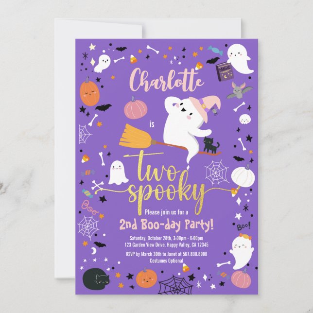 Carte Deux Éffrayantes Fille 2e fête d'Halloween (Devant)