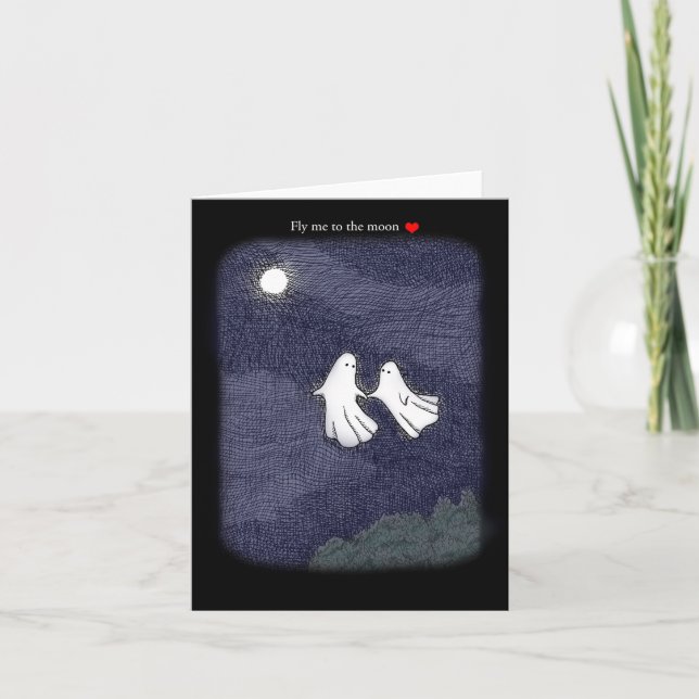 Carte Deux fantômes volant au clair de lune romantique (Devant)