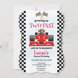 Carte Deux Fast Dinosaur Race Car 2e fête d'anniversaire