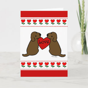 Carte Deux labradors au chocolat avec dessin animé Amour