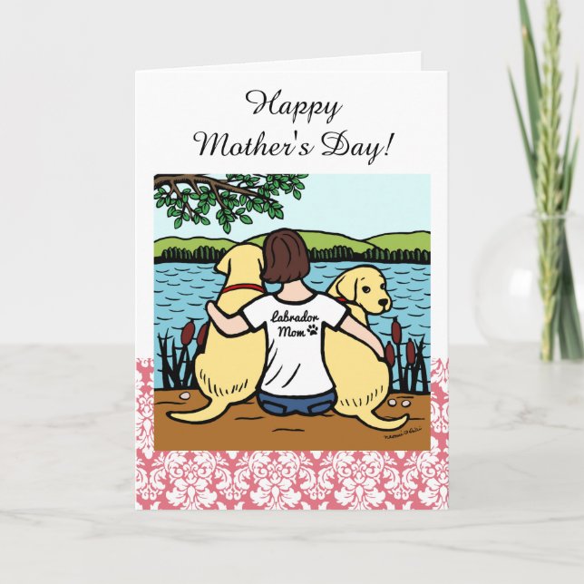 Carte Deux Labradors Jaunes et maman (Devant)