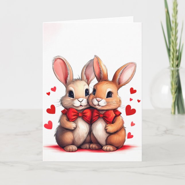 Carte Deux lièvres croustillant pour la fête des Valenti (Devant)