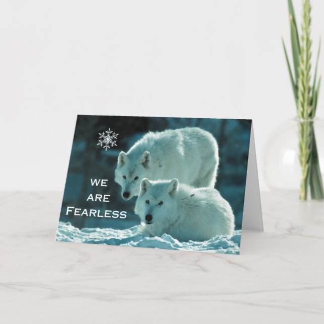 Carte Deux loups blancs sans peur de l'Arctique en scène (Devant)