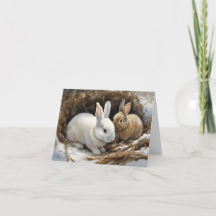 Carte Deux mignons lapins de lapin serrés dans le blanc 
