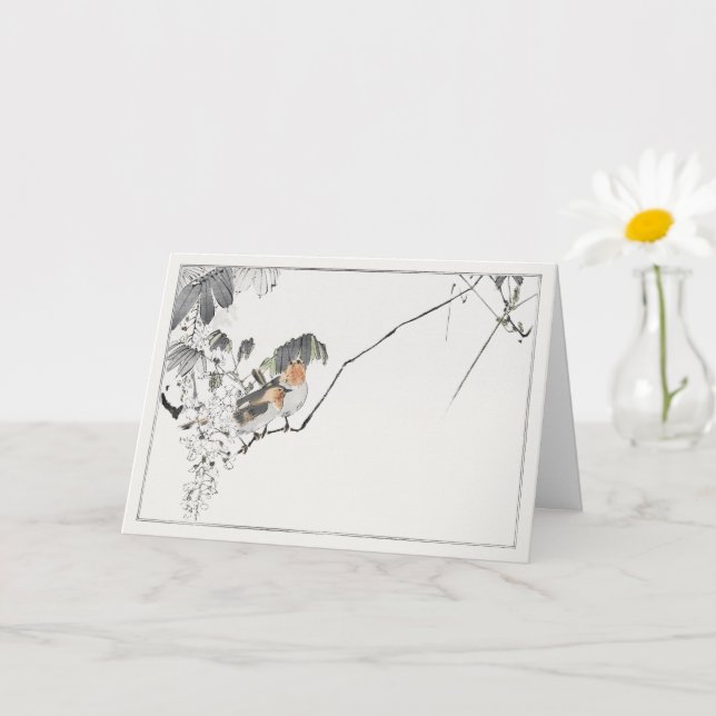 Carte Deux moineaux sur une branche (Petite plante)