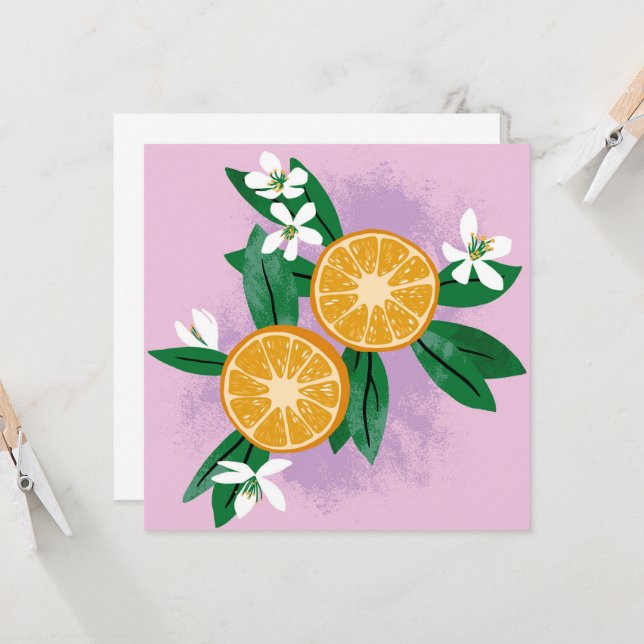 Carte Deux moitiés de mandarines. Carte. (Devant/Arrière en situation)