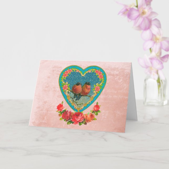 Carte Deux oiseaux dans un coeur Valentin (Orchidée)