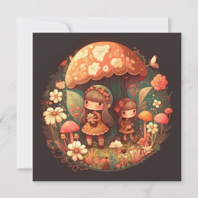 Carte Deux petites filles adorables elfes (Devant)
