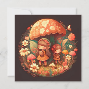 Carte Deux petites filles adorables elfes