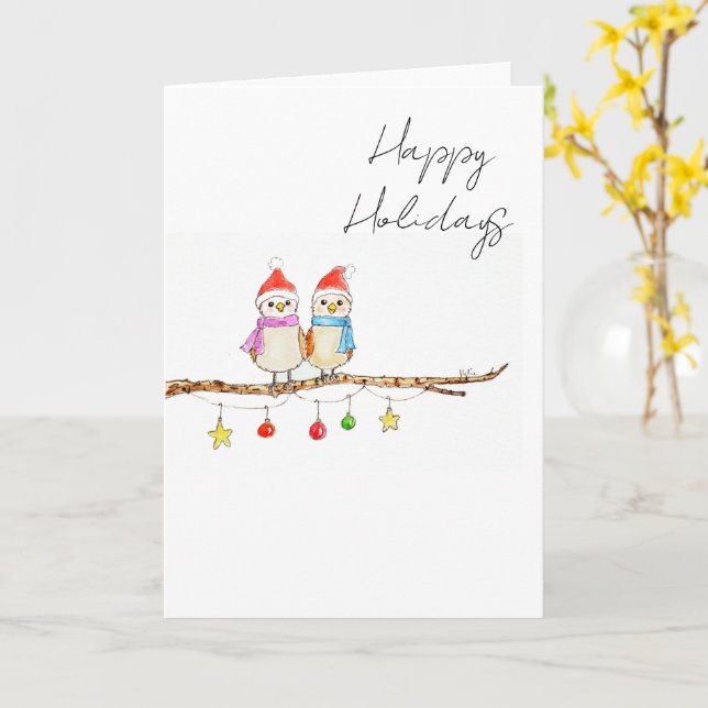 Carte Deux petits oiseaux  (Fleur jaune)