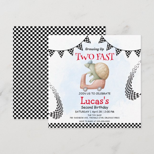 Carte Deux Rapide tortue sauvage vélo 2e fête d'annivers (Devant / Derrière)