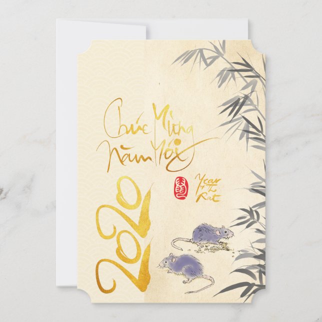 Carte Deux Rats Bambou Nouvel An Vietnamien 2020 PFC (Devant)