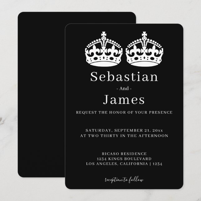 Carte Deux Rois Font Un Mariage Gay À Thème De Couronne  (Devant / Derrière)