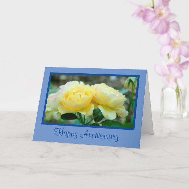 CARTE DEUX ROSES JAUNES/JOYEUX ANNIVERSAIRE/COUPLE FORMI (Orchidée)