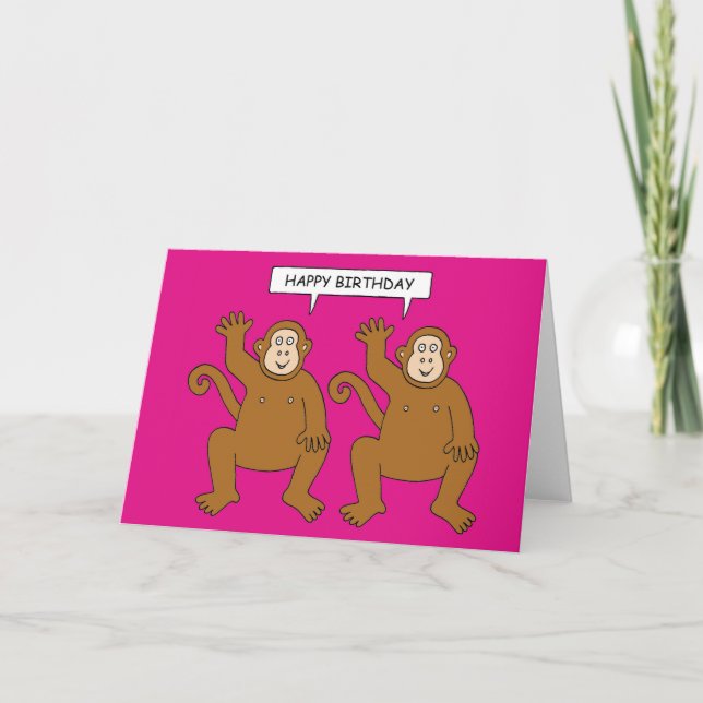 Carte Deux singes effrontés, joyeux anniversaire des (Devant)