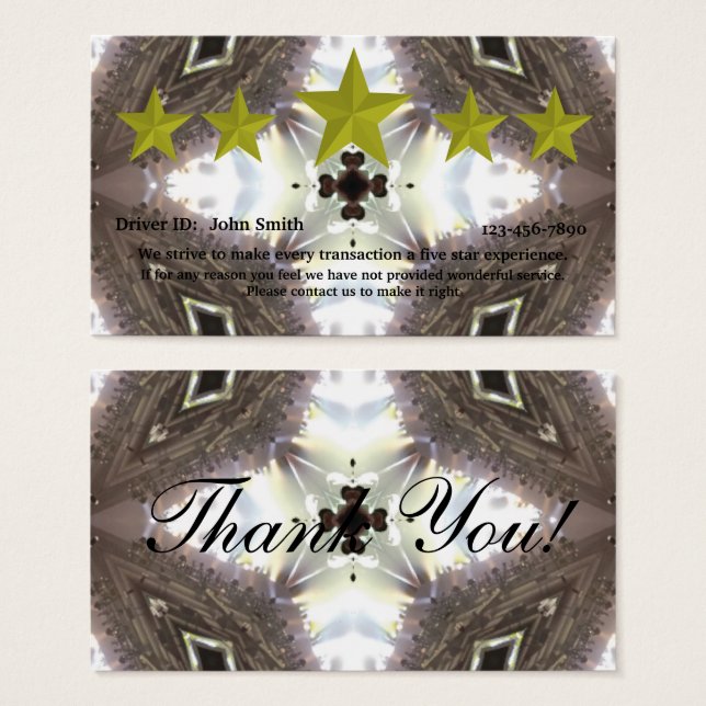 Carte d'évaluation 5 étoiles pour conducteur profe (Devant & derrière)