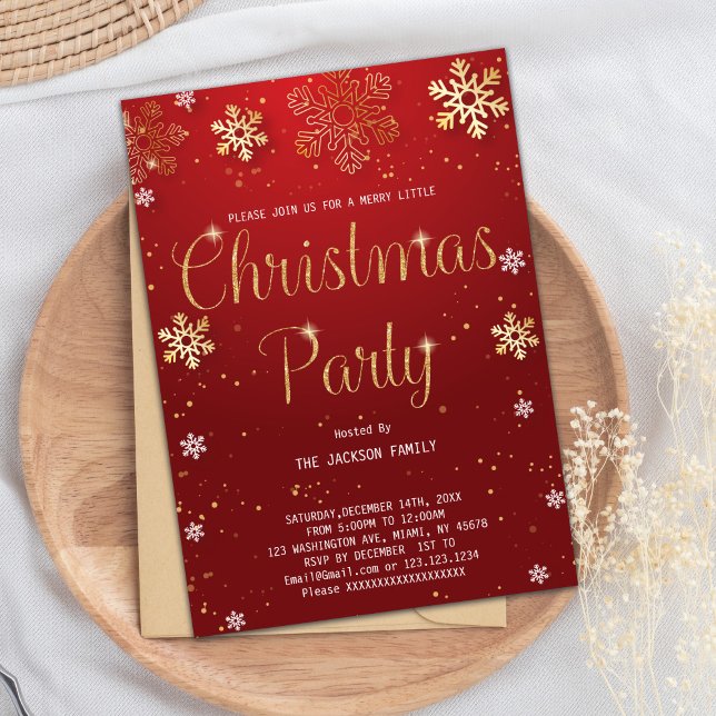 Carte d'événement de Noël personnalisable (Red Glitter Christmas Invitations)