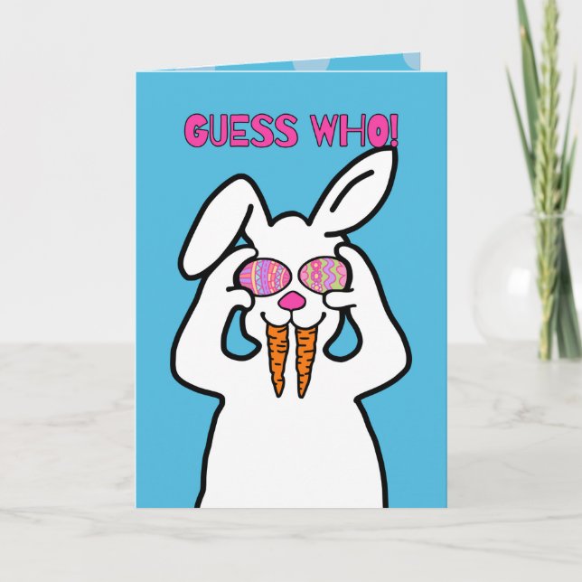 Carte Devine Qui ! Drôle Lapin de Pâques | Pâques humori (Devant)