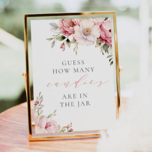 Carte Devinez combien de bonbons Baby shower rose signe