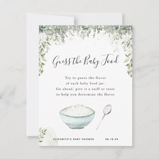 Carte Devinez la nourriture pour bébés | Jeu Baby shower (Devant)